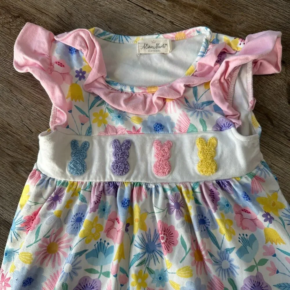 Marie Nichole Girls Large Outfit Easter Short Sleeve Tights Pink Bunny 4 Floral